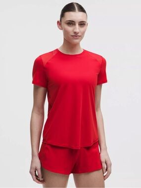 Lululemon Sculpt Short-Sleeve Shirt 12 Red Mesh Large  Sports Activewear Top